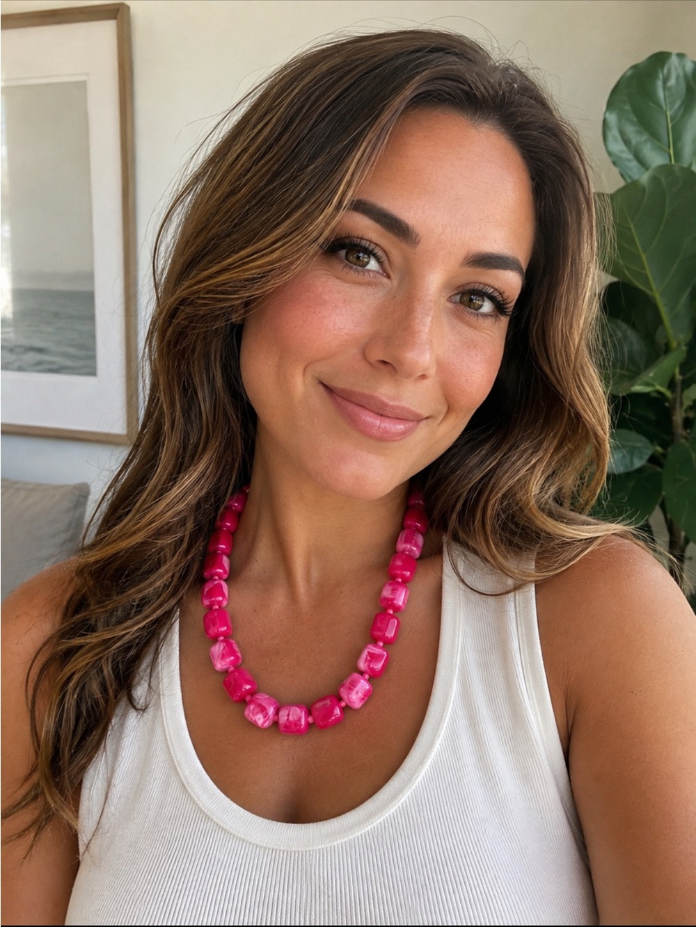 Bright Pink Beaded Statement Necklace - Women Jewelry
